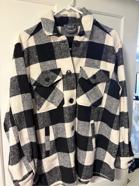 CozyCheck Black & White Plaid Shacket Jacket -